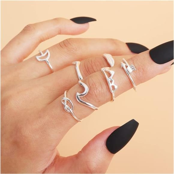 10PCS Arrow Knot Wave Rings Set for Teen Girls - Picture 1 of 5